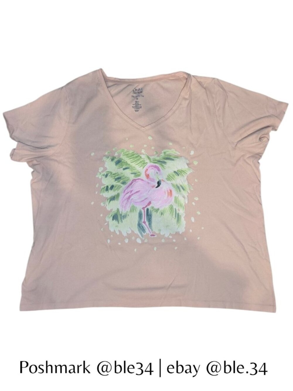 *SALE* Croft & Barrow Classic Tee Pink Flamingo Graphic V-Neck T-Shirt Plus 3X